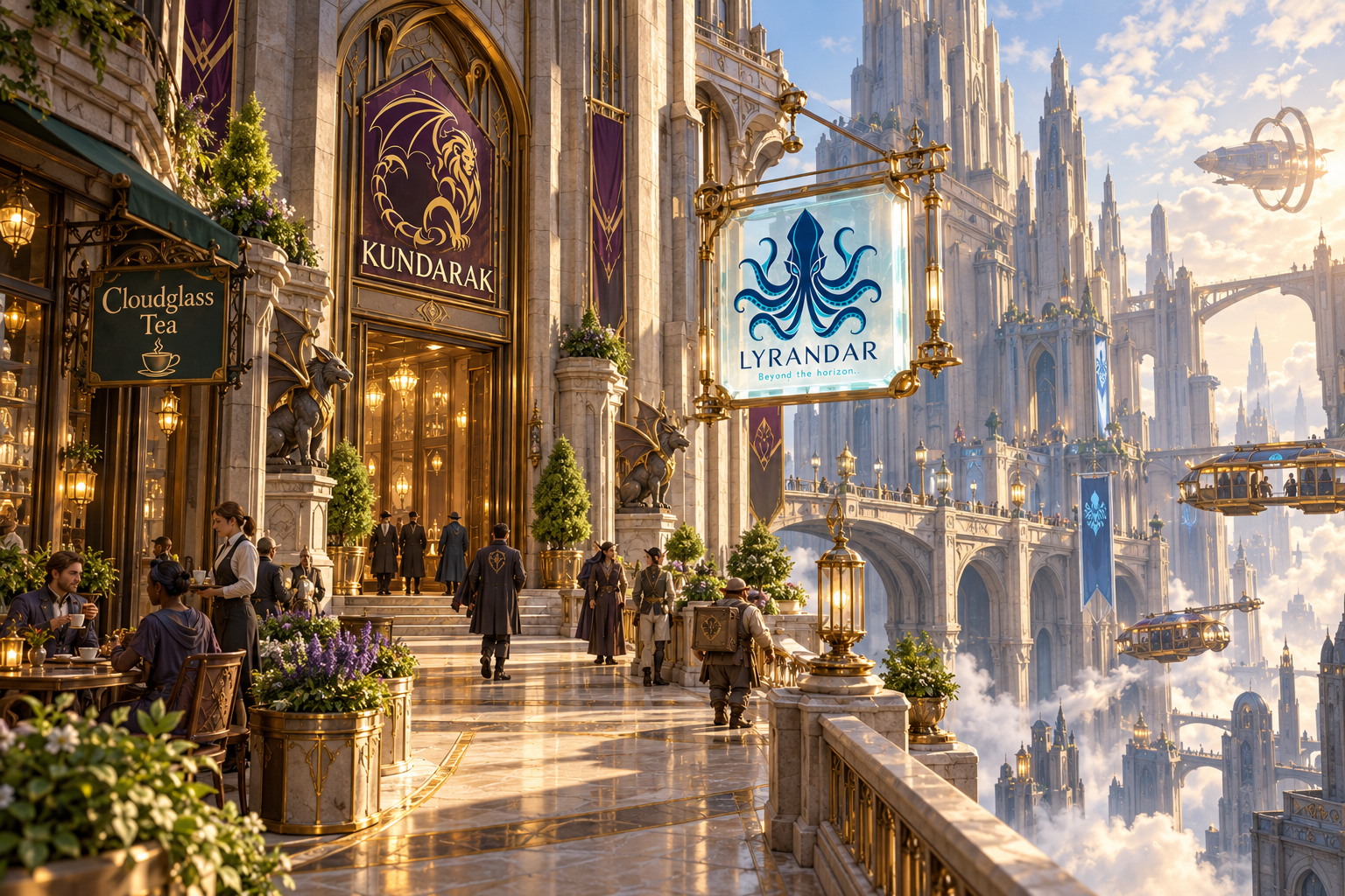 An upper Central Plateau terrace in 1250, with spacious walkways and carefully placed commercial signs.