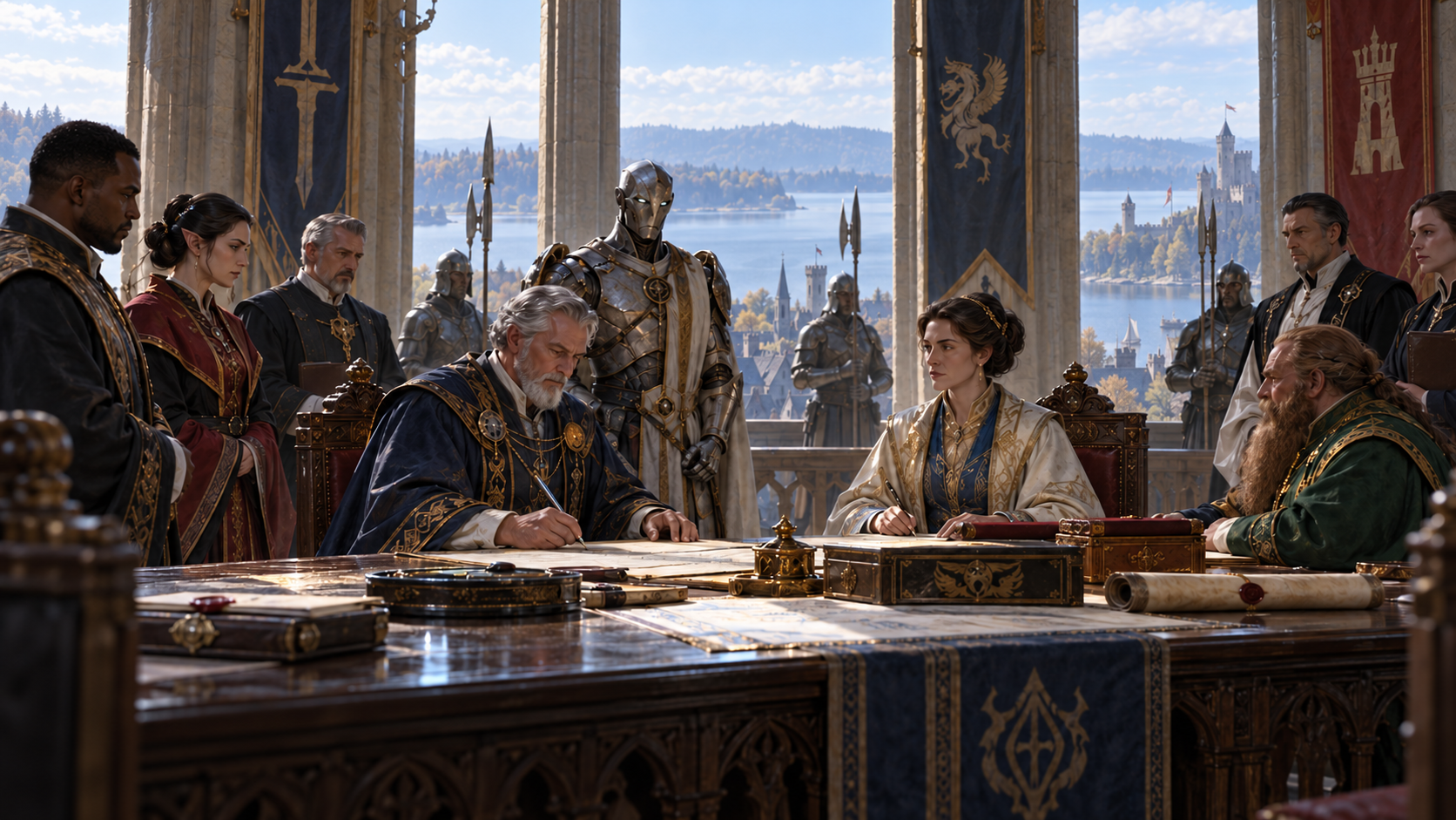 An imagined scene of the treaty negotiations at Thronehold in 996 YK.